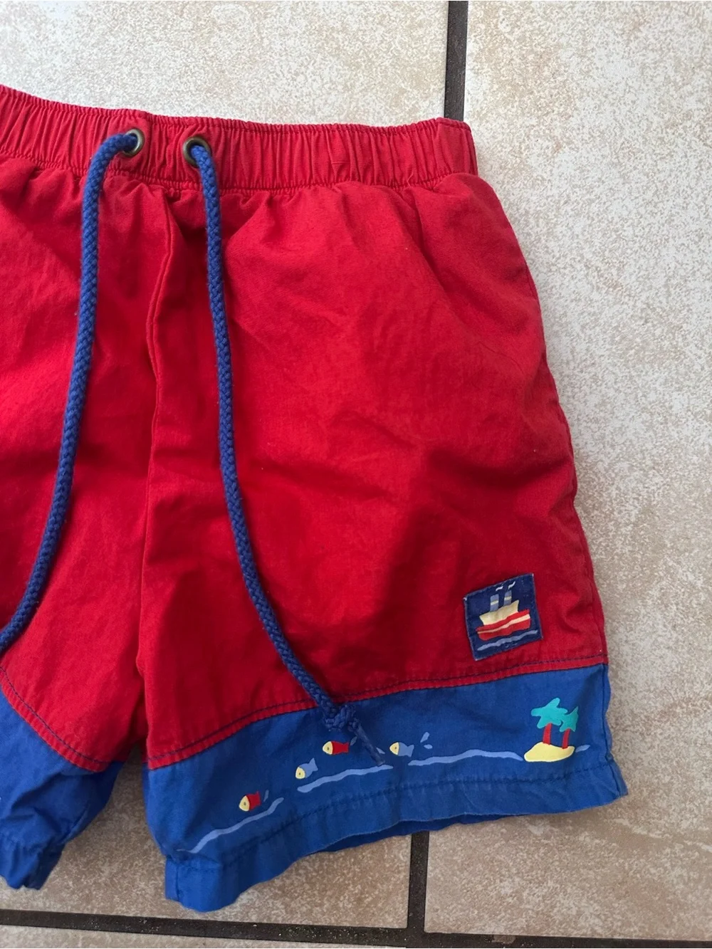 Vintage Little Me Bright Red Baby Swim Shorts with Liner